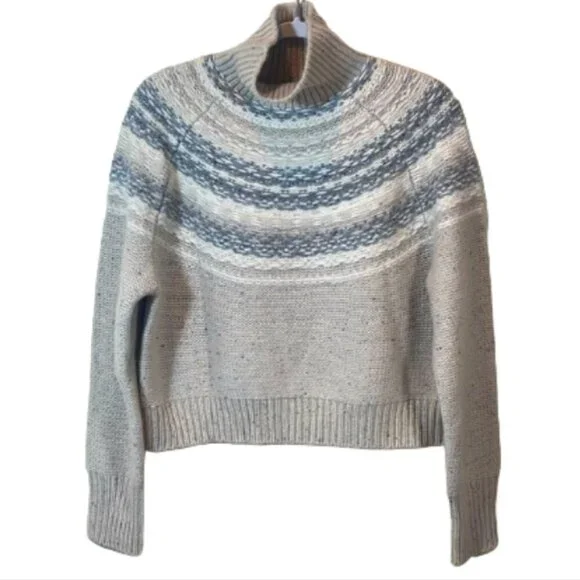 Vince Fair Isle Cropped Wool Cashmere Turtleneck Sweater In Oatmeal size Medium - Picture 1 of 12